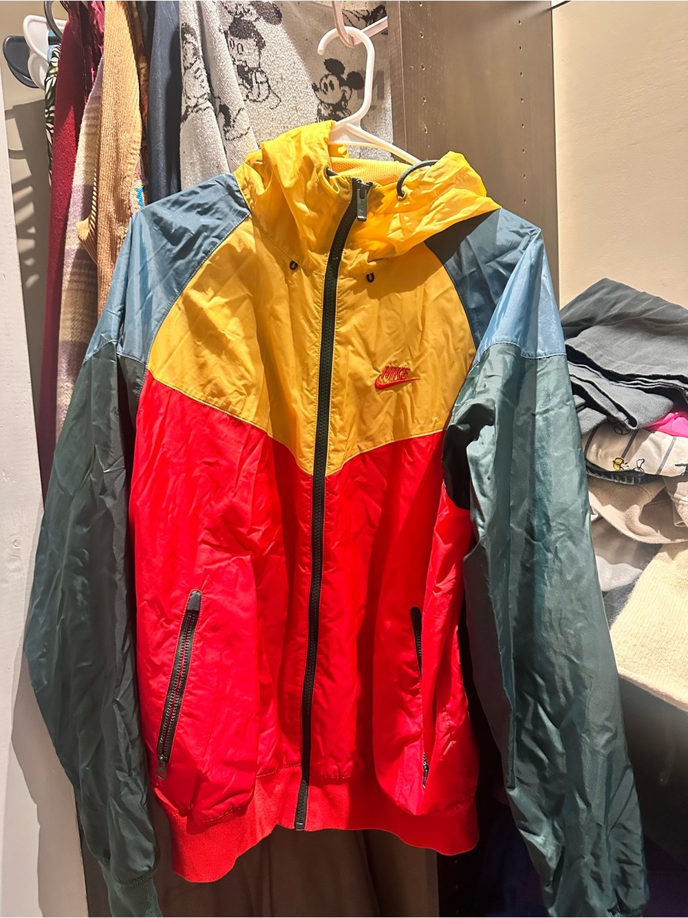 Nike Hooded Windbreaker Jacket - Yellow/Red/Green- size SMALL women’s